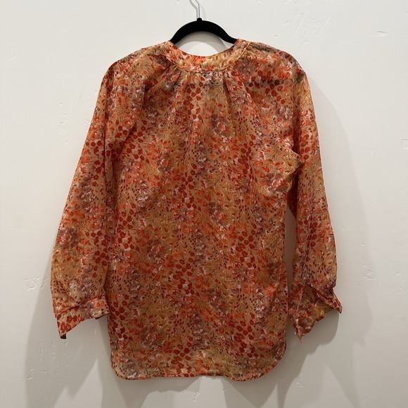 Stuart Lang Orange And Pick Flower Long Sleeve Shirt Sheer Size:M - Picture 3 of 3